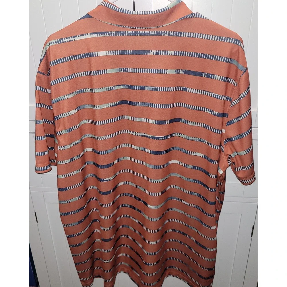 Nike Dri-FIT Mens XL Orange Wavy Stripe Performance Golf Polo Shirt Short Sleeve